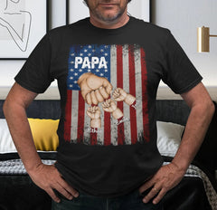 Lofaris Custom Papa And Kids Fist Bump American Flag T - Shirt