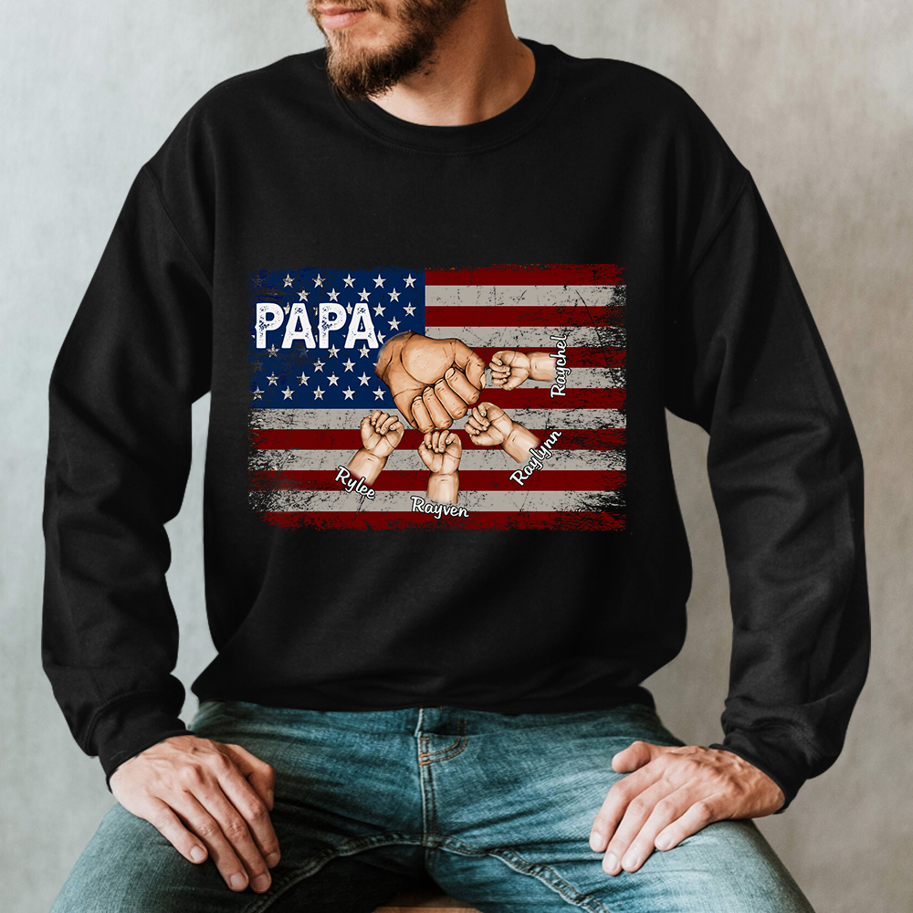 Lofaris Custom Papa Flag Hand And Grandkids Gift Sweatshirt