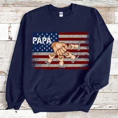 Lofaris Custom Papa Flag Hand And Grandkids Gift Sweatshirt