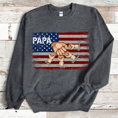 Lofaris Custom Papa Flag Hand And Grandkids Gift Sweatshirt