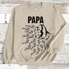 Lofaris Custom Papa Hands And Kids Name Father Sweatshirt