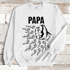 Lofaris Custom Papa Hands And Kids Name Father Sweatshirt