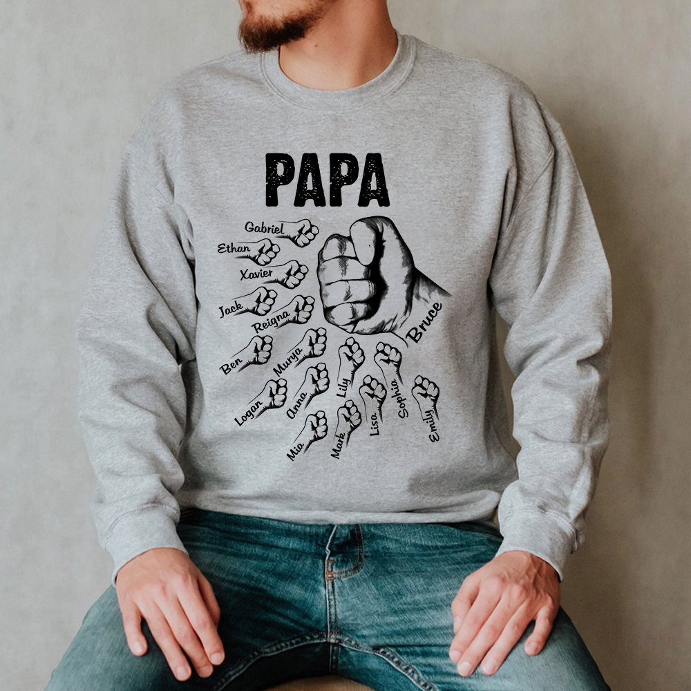 Lofaris Custom Papa Hands And Kids Name Father Sweatshirt