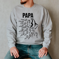 Lofaris Custom Papa Hands And Kids Name Father Sweatshirt