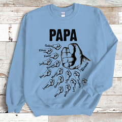 Lofaris Custom Papa Hands And Kids Name Father Sweatshirt