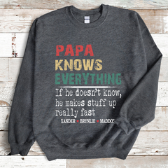 Lofaris Custom Papa Knows Everything Grandkids Sweatshirt