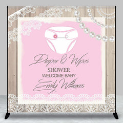 Lofaris Custom Pearls Wood Pink Diaper Wipes Shower Backdrop