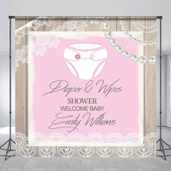 Lofaris Custom Pearls Wood Pink Diaper Wipes Shower Backdrop