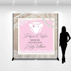 Lofaris Custom Pearls Wood Pink Diaper Wipes Shower Backdrop