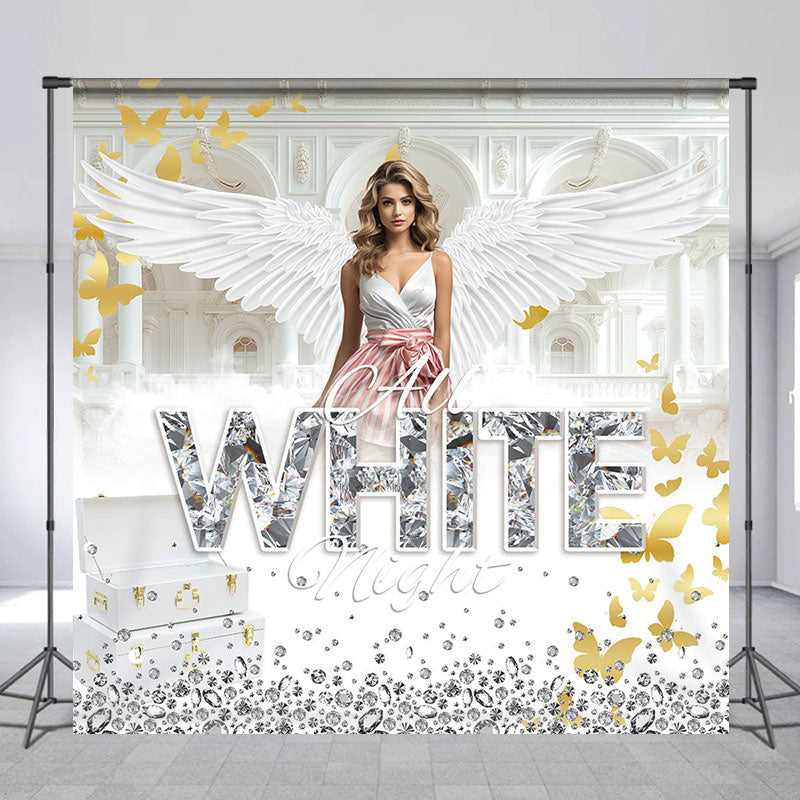 Lofaris Custom Photo All White Night Diamond Party Backdrop