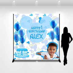 Lofaris Custom Photo Blue Mouse Happy 1st Birthday Backdrop