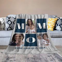 Lofaris Custom Photo Bold Mom Letters Splice Present Blanket