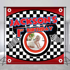 Lofaris Custom Photo Checkered Flag 1st Birthday Backdrop