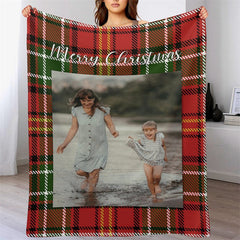 Lofaris Custom Photo Classic Red Checkered Christmas Blanket