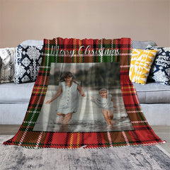 Lofaris Custom Photo Classic Red Checkered Christmas Blanket