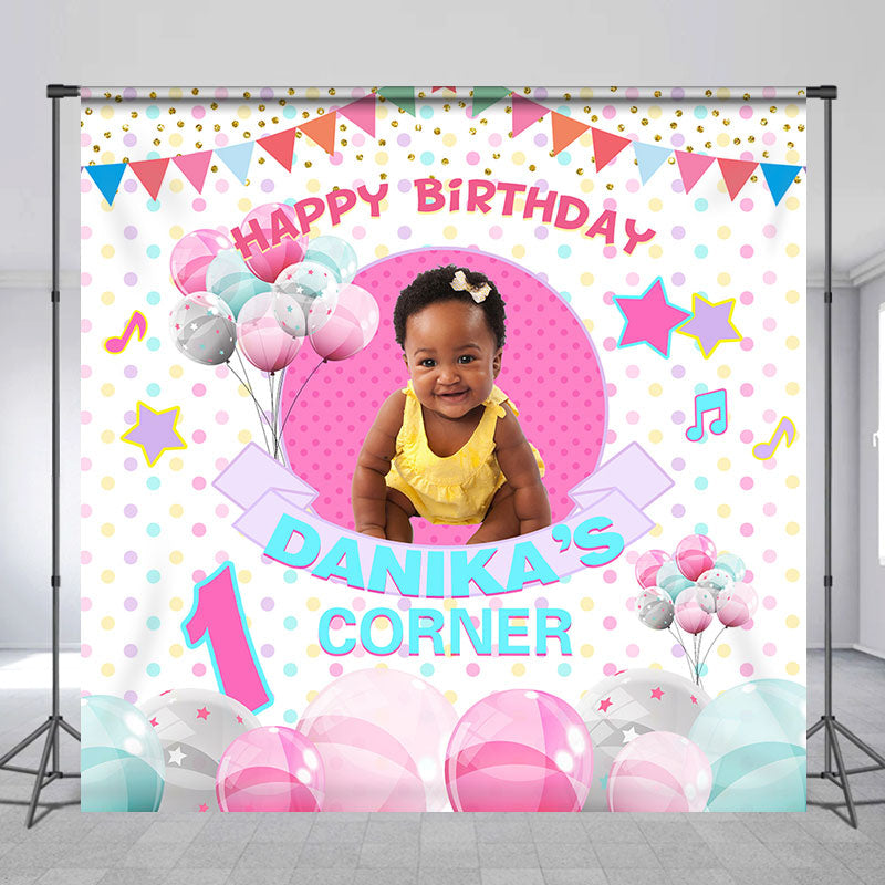 Lofaris Custom Photo Colorful Balloons 1st Birthday Backdrop