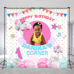 Lofaris Custom Photo Colorful Balloons 1st Birthday Backdrop