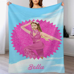 Lofaris Custom Photo Glitter Pink Circle Blue Sky Blanket