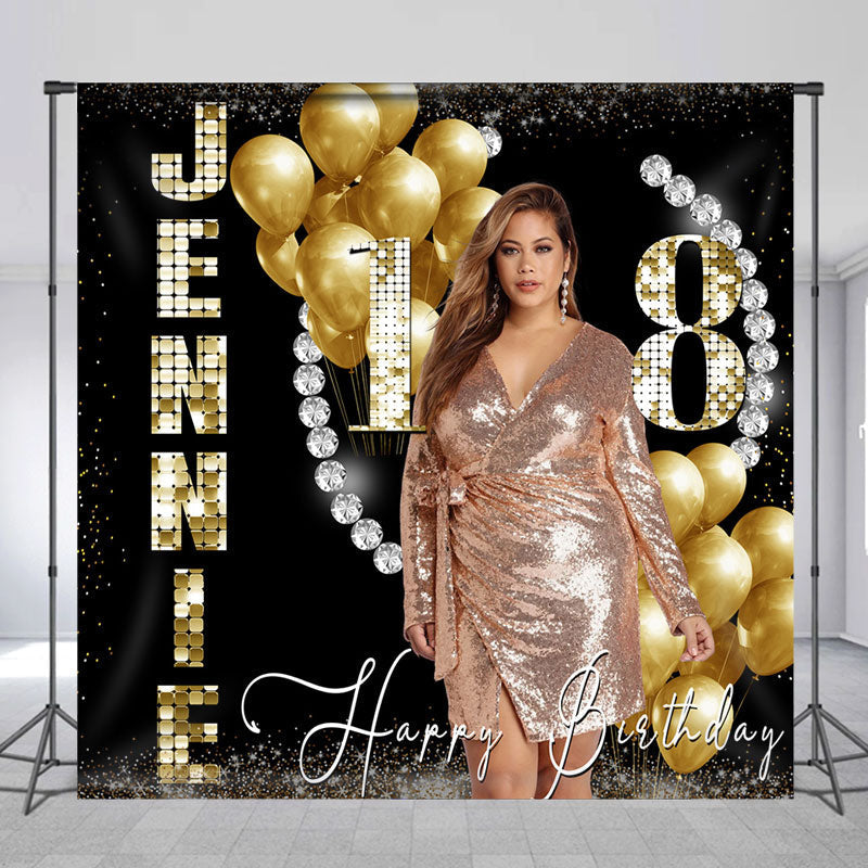 Lofaris Custom Photo Golden Glitter 18th Birthday Backdrop