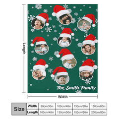 Lofaris Custom Photo Green Snow Hat Family Christmas Blanket