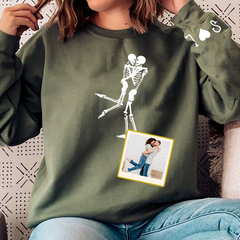 Lofaris Custom Photo Halloween Couple Skeleton Sweatshirt