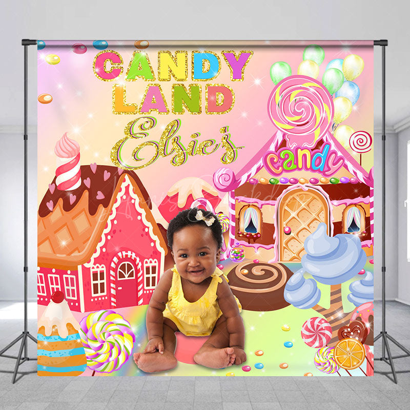 Lofaris Custom Photo Name Gold Candyland Birthday Backdrop