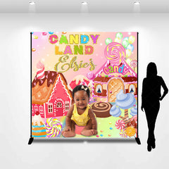 Lofaris Custom Photo Name Gold Candyland Birthday Backdrop