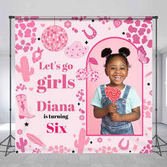 Lofaris Custom Photo Name Pink Cowgirl 6th Birthday Backdrop