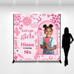 Lofaris Custom Photo Name Pink Cowgirl 6th Birthday Backdrop