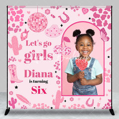 Lofaris Custom Photo Name Pink Cowgirl 6th Birthday Backdrop