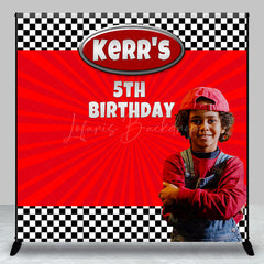 Lofaris Custom Photo Name Red Stripe Plaid Birthday Backdrop