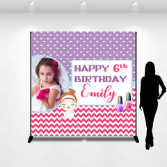 Lofaris Custom Photo Pink Purple Heart 6th Birthday Backdrop