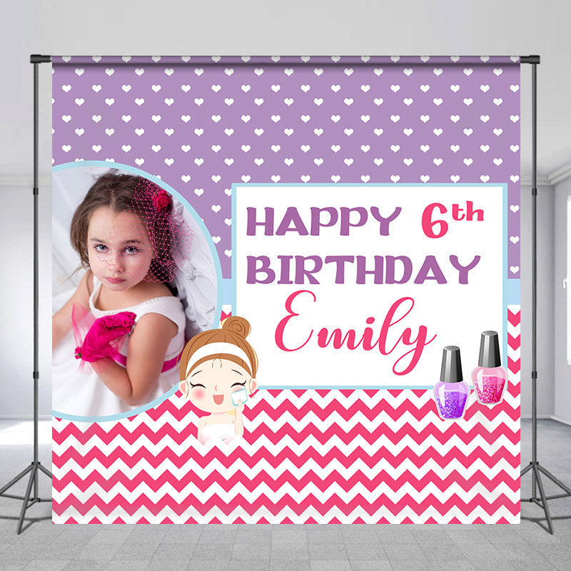 Lofaris Custom Photo Pink Purple Heart 6th Birthday Backdrop