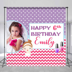 Lofaris Custom Photo Pink Purple Heart 6th Birthday Backdrop