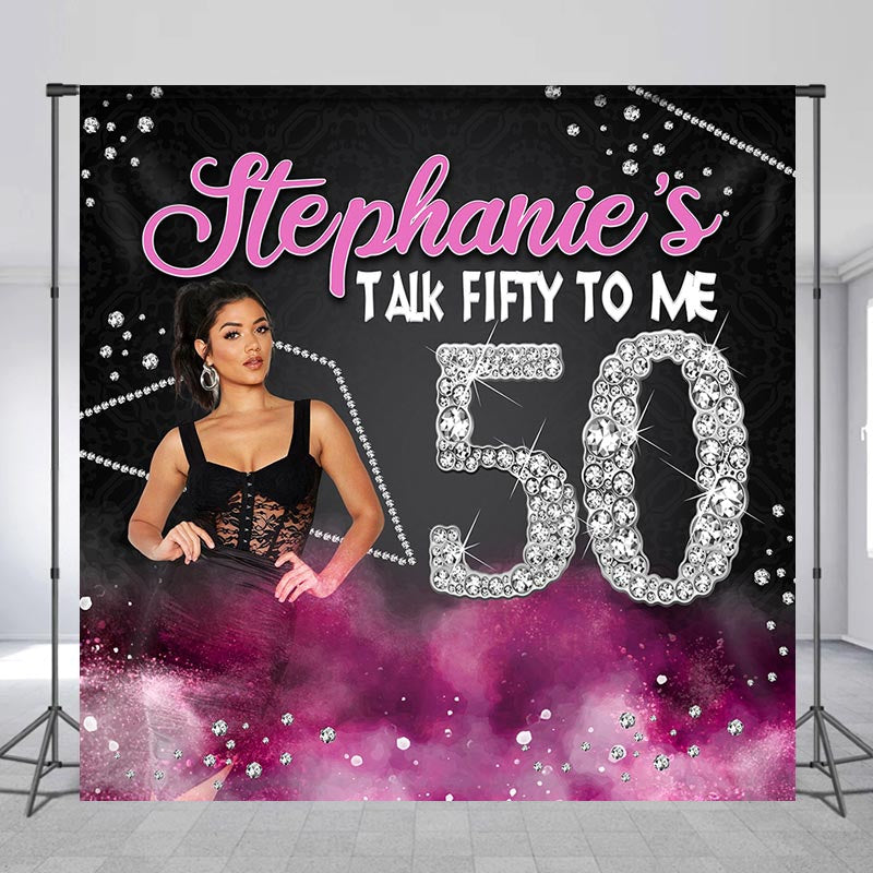 Lofaris Custom Photo Purple Diamond 50th Birthday Backdrop