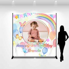 Lofaris Custom Photo Rainbow Butterfly 3rd Birthday Backdrop