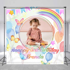 Lofaris Custom Photo Rainbow Butterfly 3rd Birthday Backdrop