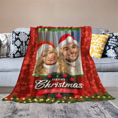 Lofaris Custom Photo Red Bokeh Green Plant Christmas Blanket