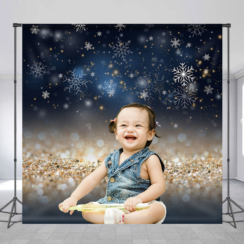 Lofaris Custom Photo Snowflake Gold Bokeh Winter Backdrop