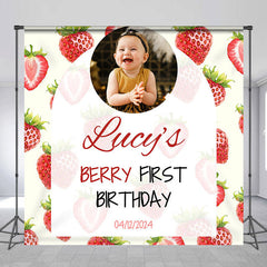 Lofaris Custom Photo Strawberry Happy 1st Birthday Backdrop