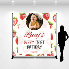 Lofaris Custom Photo Strawberry Happy 1st Birthday Backdrop