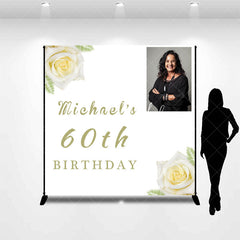 Lofaris Custom Photo White Rose Leaf 60th Birthday Backdrop