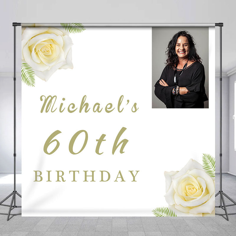 Lofaris Custom Photo White Rose Leaf 60th Birthday Backdrop