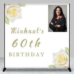 Lofaris Custom Photo White Rose Leaf 60th Birthday Backdrop