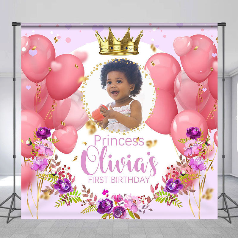 Lofaris Custom Pink Balloons Princess Birthday Backdrop with Photo