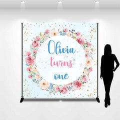 Lofaris Custom Pink Blue Floral Wreath Girl Birthday Backdrop