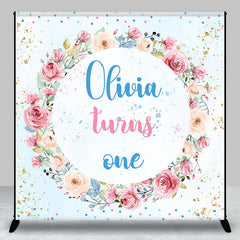 Lofaris Custom Pink Blue Floral Wreath Girl Birthday Backdrop