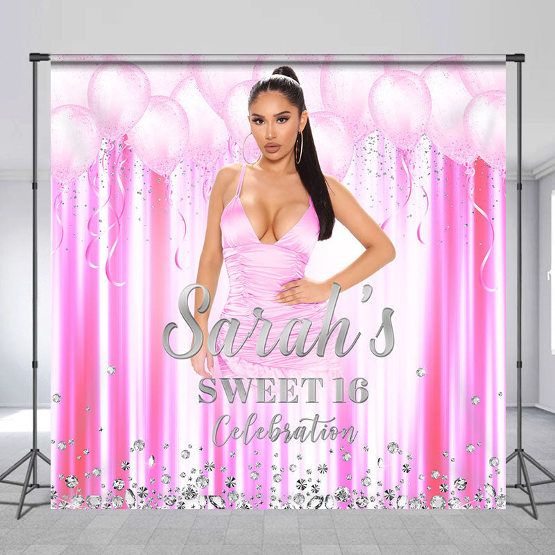 Lofaris Custom Pink Diamonds Balloon 16th Birthday Backdrop