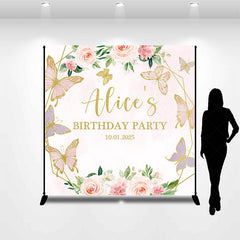 Lofaris Custom Pink Floral Butterflies Birthday Backdrop