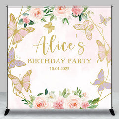 Lofaris Custom Pink Floral Butterflies Birthday Backdrop